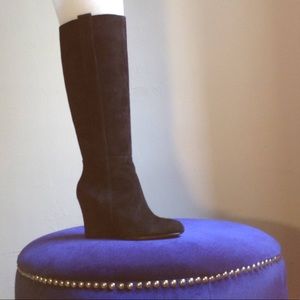 NINE WEST WEDGE BLACK SUEDE TALL BOOT SIZE 11